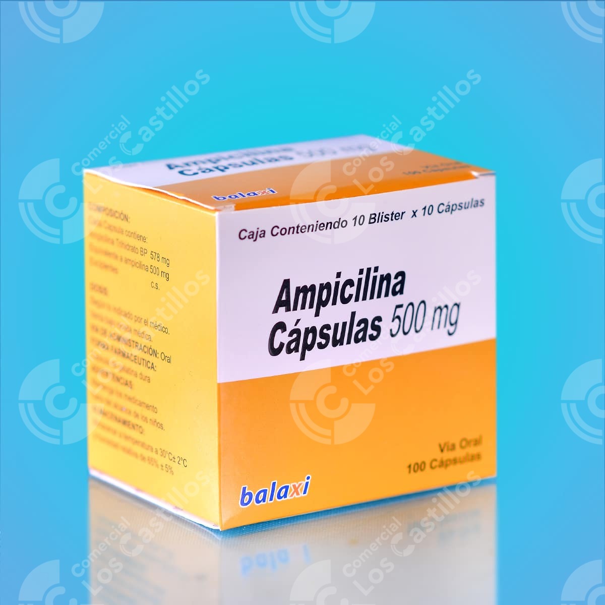 00039_0 Ampicilina 500Mg - Antibiótico De Amplio Espectro (100 Cápsulas) - Comercial Los Castillos