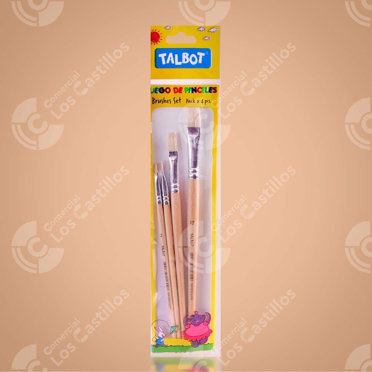 00617_0 Set Pinceles Planos 4 Piezas N2-N12 - Comercial Los Castillos
