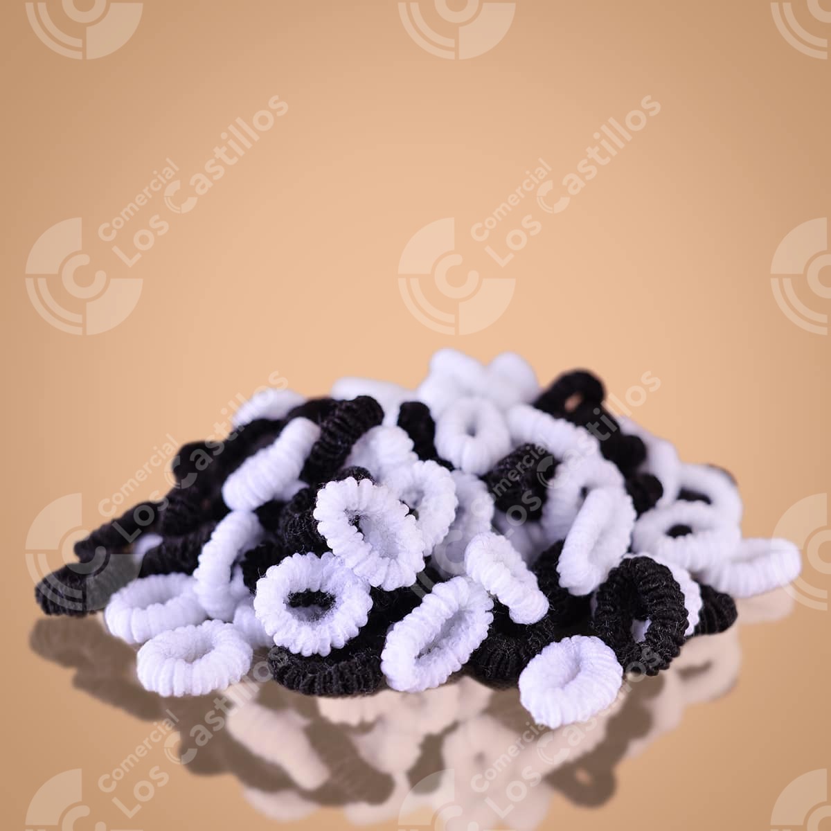 00658_0 Gomas Para Cabello Negro/Blanco Paquete - Comercial Los Castillos