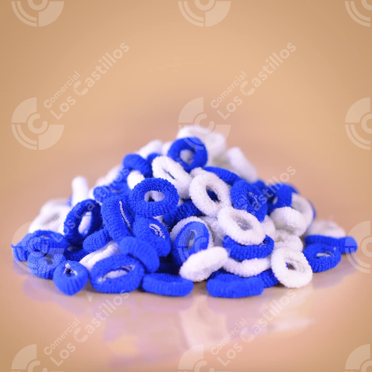 00659_0 Gomas Elásticas Azul/Blanca Para Cabello - Comercial Los Castillos