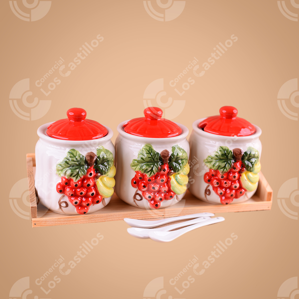 Set de Envases de Cerámica 3pcs con Bandeja