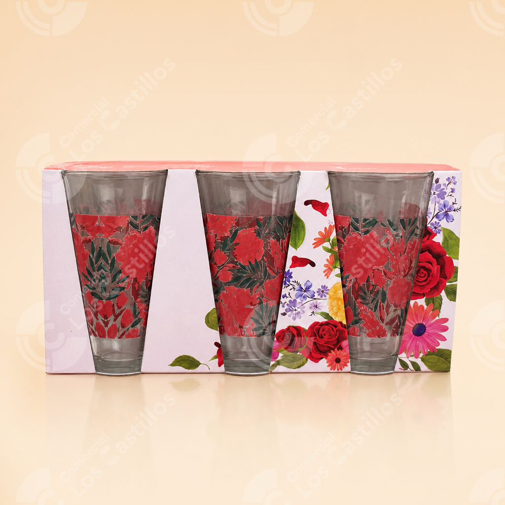 001735_1 Glassware Set De Vasos De Vidrio Transparente X3 - Comercial Los Castillos