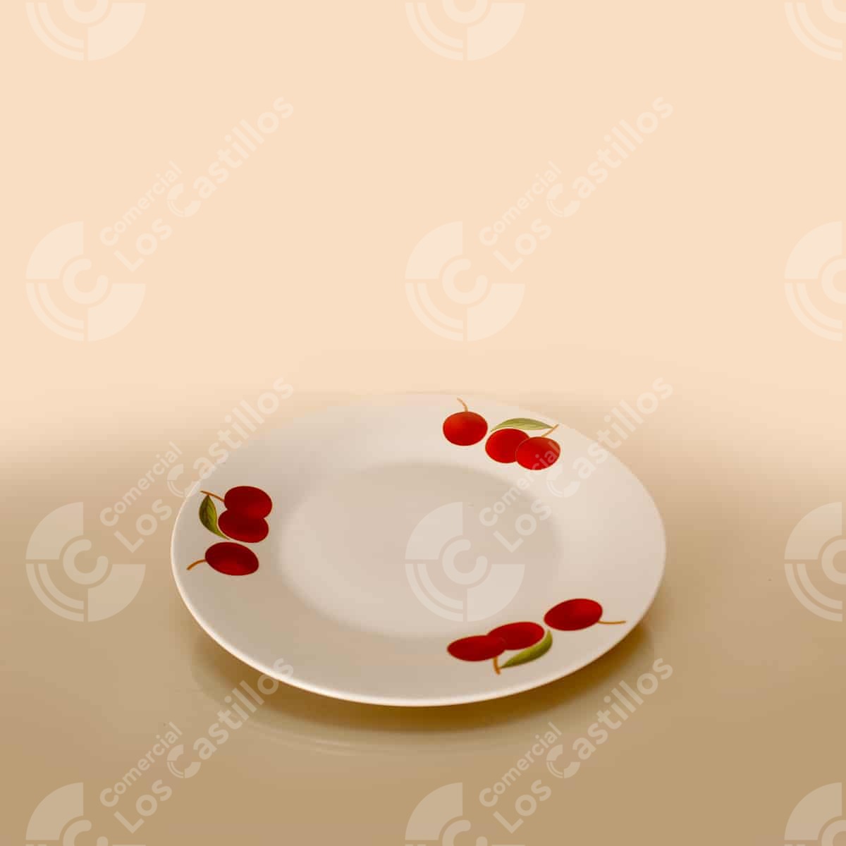 001962_0 Plato Llano Porcelana Diseño Cerezas N.9 - Comercial Los Castillos