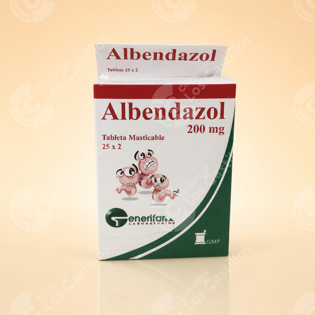 002558_0 Generifar Albendazol 200 Mg Tableta Masticable 25X2 - Comercial Los Castillos