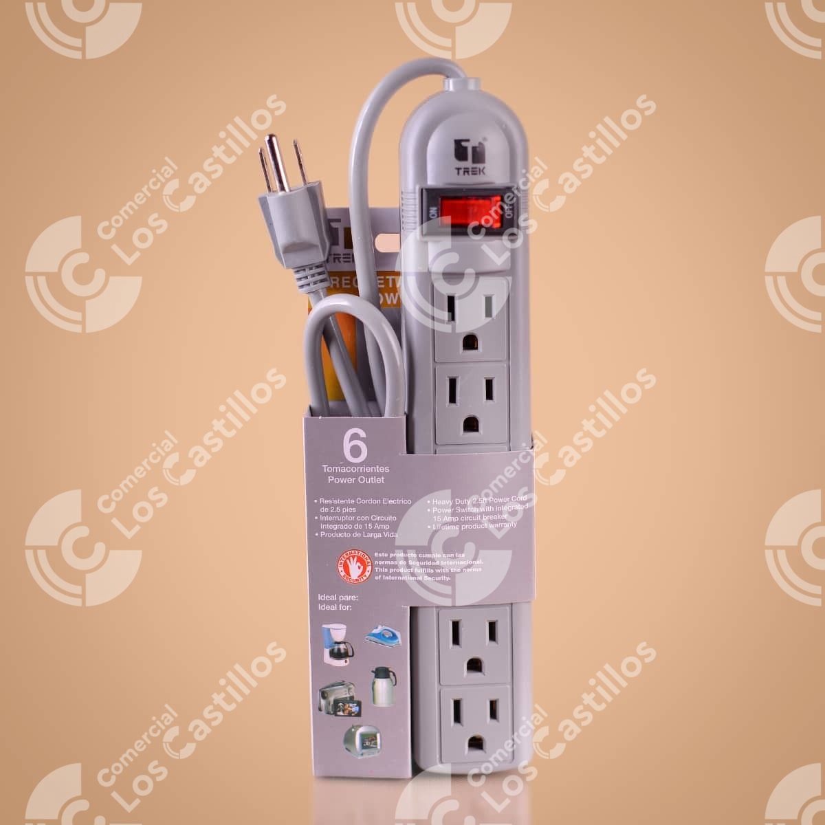 01074_1 Regleta Eléctrica 6 Salidas Con Protección - Comercial Los Castillos