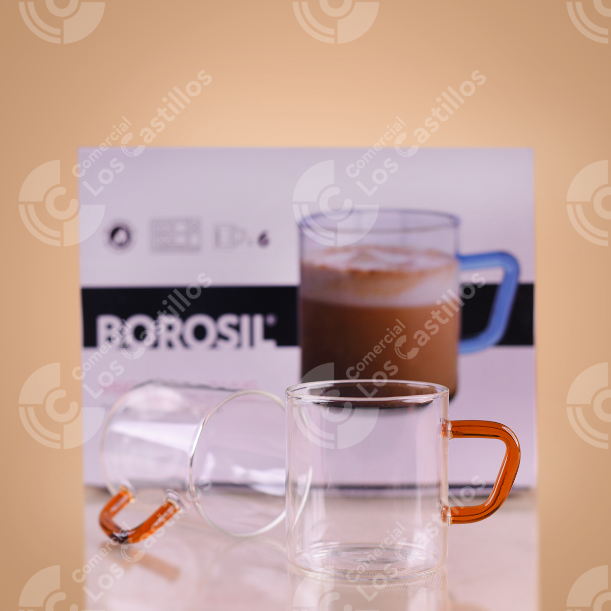 22003307_0 Set De Taza De Vidrio Mango Naranja 190Ml - Comercial Los Castillos
