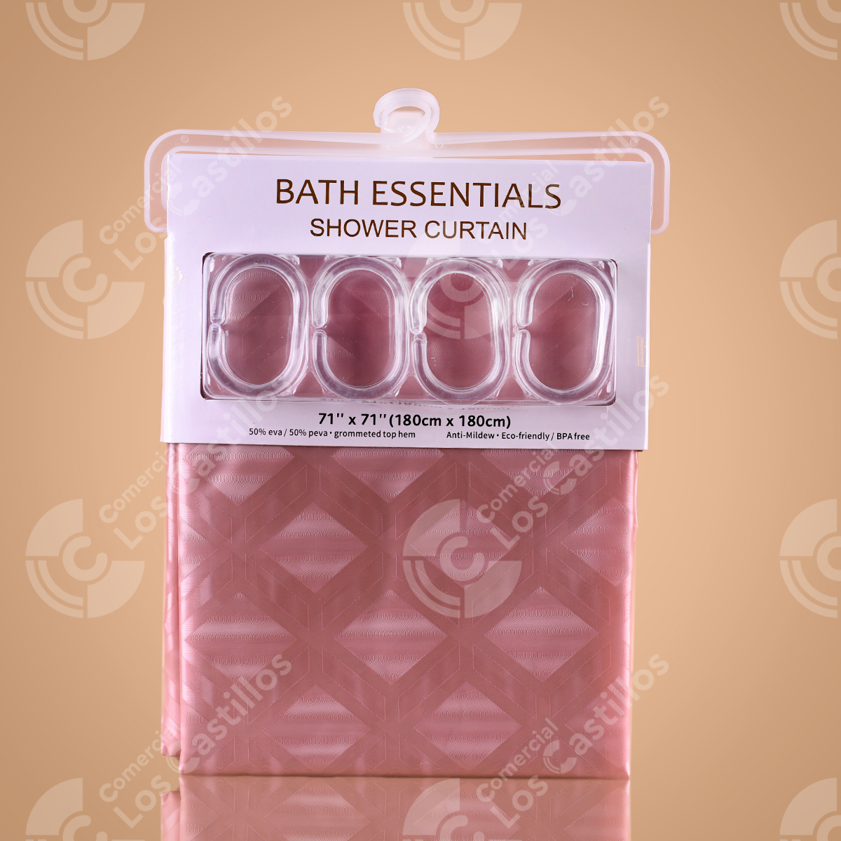 22003522_0 Cortina De Baño - Diseño Geométrico Rosa (70X71) - Comercial Los Castillos