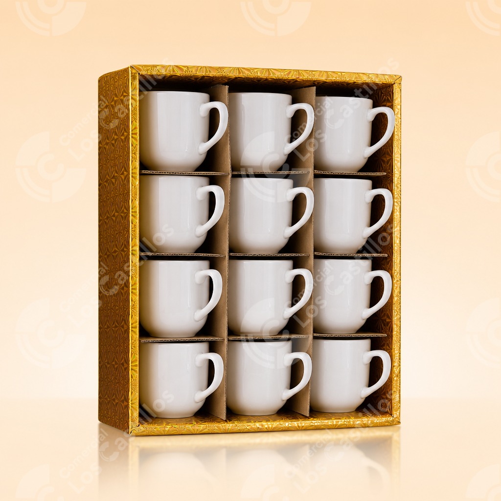 65070_0 Set 12 Tazas De Café Blancas De Cerámica - Comercial Los Castillos