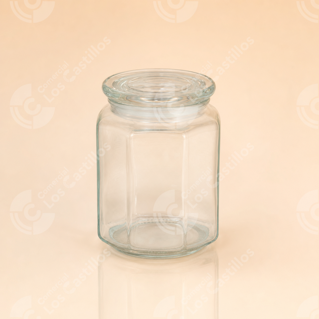 Glsp017_0 Envase De Cristal Hexagonal Con Tapa Fb41911 - Comercial Los Castillos