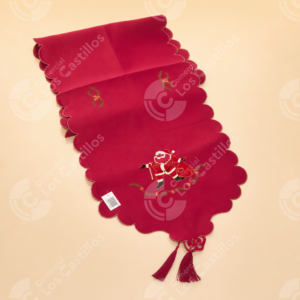 Camino de Mesa Navideño Bordado Papá Noel Rojo con Borlas