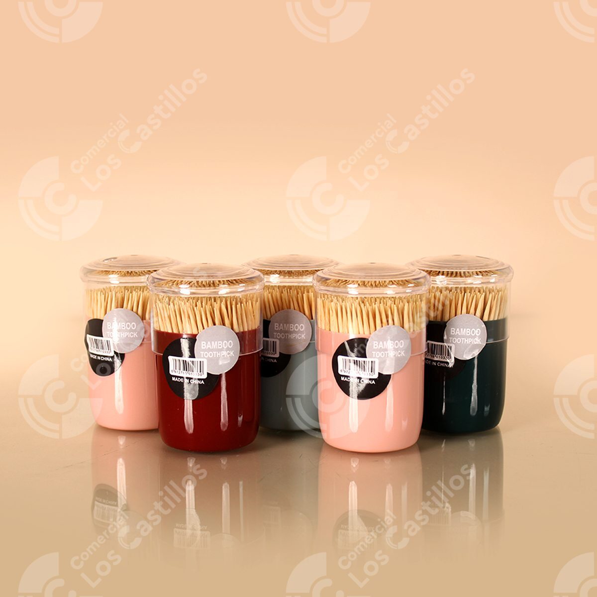 002232_0 Palillos de Diente de Bambú en Dispensador 10 uds - Comercial Los Castillos