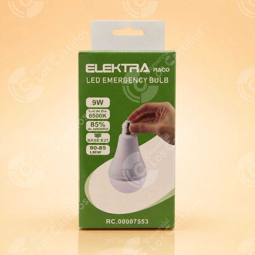 7553_0 Elektra Raco Bombillo LED Recargable de Emergencia 9W - Comercial Los Castillos